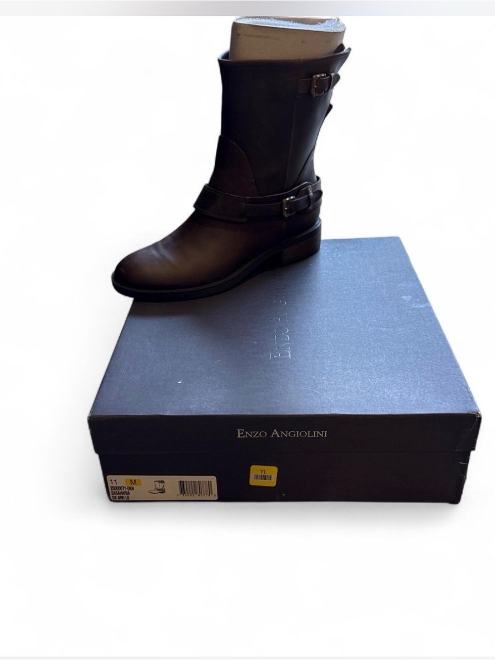 Enzo Angiolini Black Leather Mid-Calf Buckle Boot